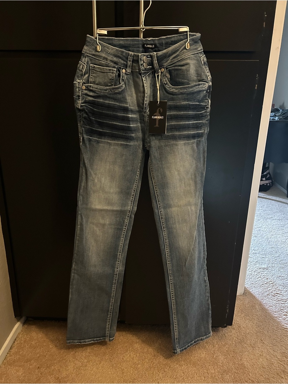 Flamingals Mid-Rise Straight Leg Jeans in Faded Blue